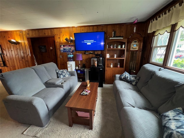 524 Polaris St, North Babylon, NY 11703 - living room with light colored carpet and wood walls