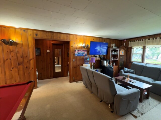 524 Polaris St, North Babylon, NY 11703 - carpeted living area featuring wooden walls and billiards