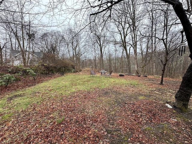 view of yard featuring a wooded view
