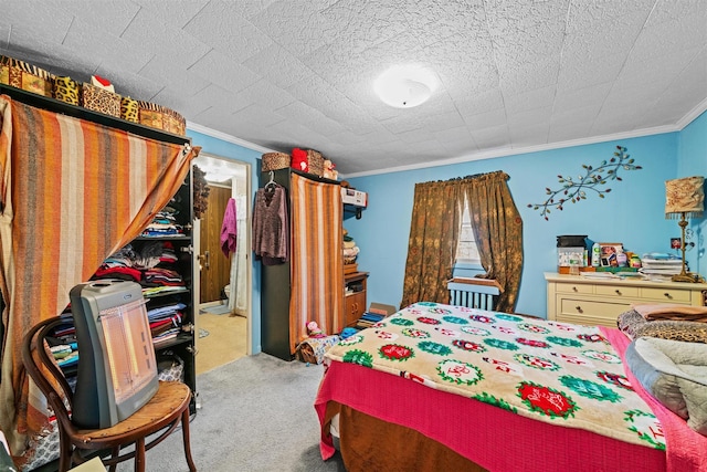 53 Dill Rd, Forestburgh, NY 12777 - carpeted bedroom featuring a textured ceiling and ornamental molding