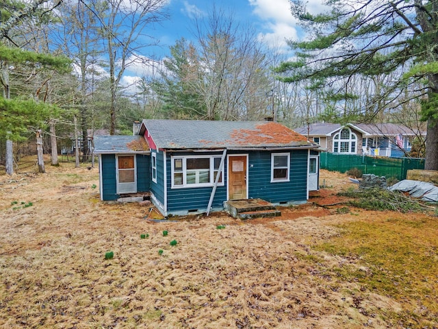 34 Hunczak Blvd, Glen Spey, NY 12737 - view of front facade with crawl space, fence, and a shingled roof