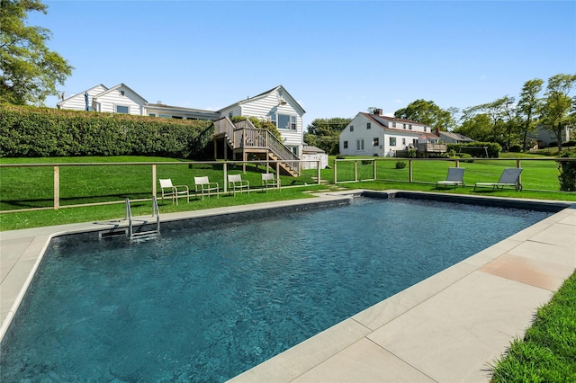 100 S Fairview Ave, Montauk, NY 11954 - view of pool featuring stairs, a fenced in pool, fence, and a yard