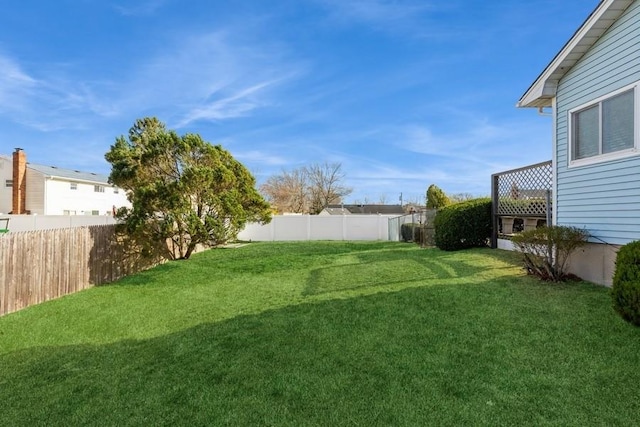 view of yard with a fenced backyard