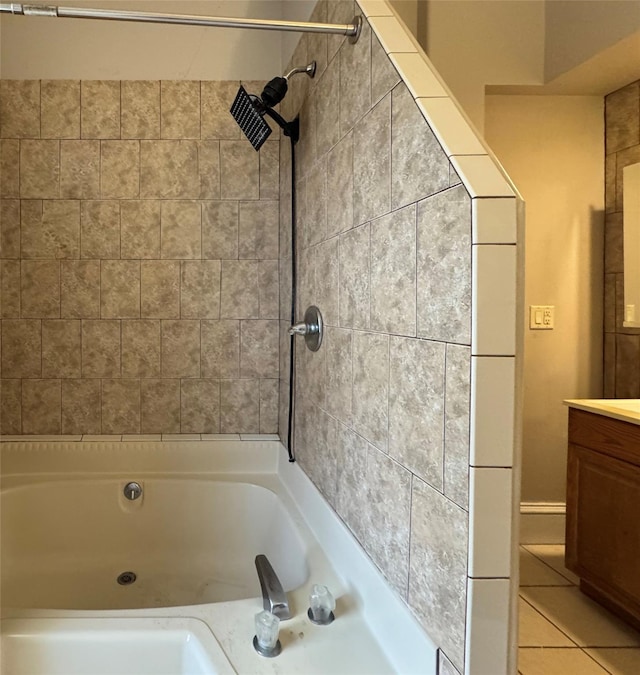 bathroom with shower / bath combination, vanity, and tile patterned flooring