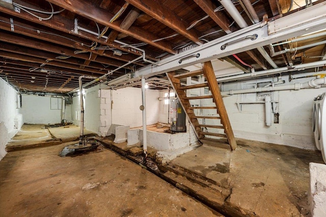 2738 Miles Ave, Bronx, NY 10465 - unfinished basement featuring stairway and gas water heater