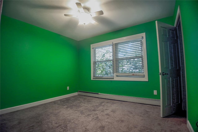 5 Millstream Ln, Stony Brook, NY 11790 - empty room featuring baseboard heating, carpet flooring, ceiling fan, and baseboards