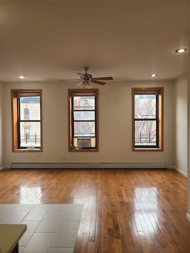 1871 Prospect Pl, Brooklyn, NY 11233 - spare room with hardwood / wood-style flooring, baseboards, recessed lighting, a ceiling fan, and cooling unit