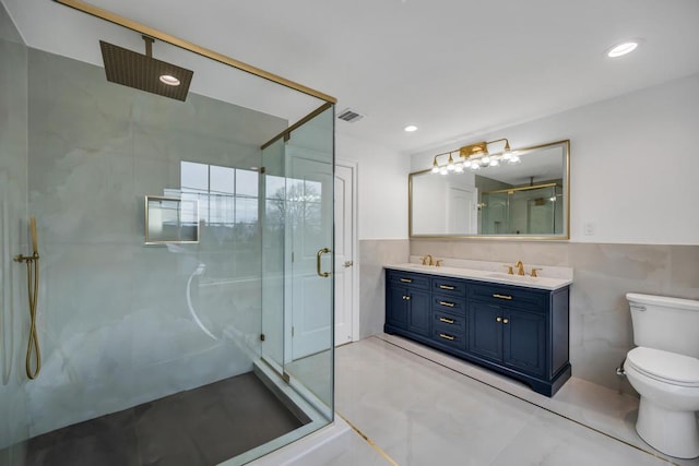 23 Grouse Ln, Levittown, NY 11756 - full bathroom featuring a shower stall, tile walls, visible vents, and toilet
