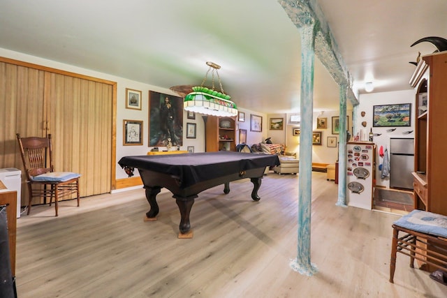 rec room with light wood-style flooring and billiards