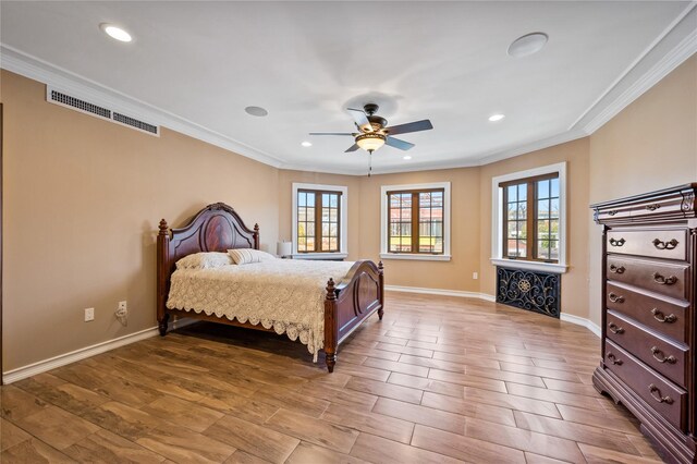 117 Malba Dr, Malba, NY 11357 - bedroom featuring baseboards, visible vents, recessed lighting, wood finished floors, and ornamental molding