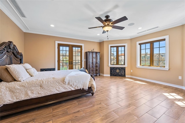 117 Malba Dr, Malba, NY 11357 - bedroom featuring visible vents, ornamental molding, access to exterior, and french doors