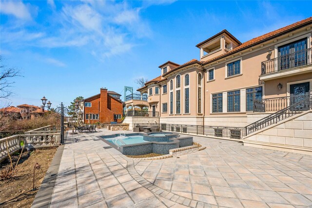 117 Malba Dr, Malba, NY 11357 - exterior space featuring stairway and a pool with connected hot tub