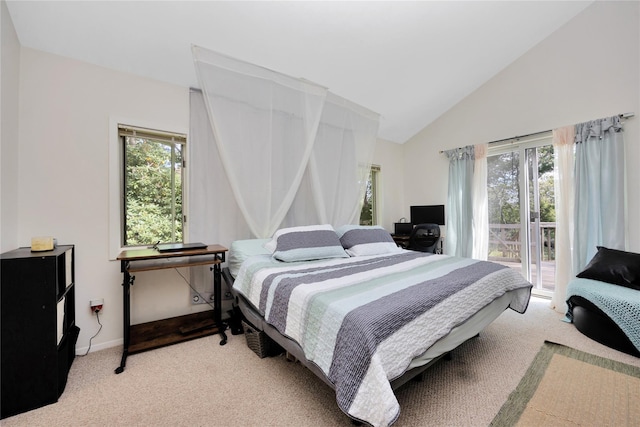 18 Warner Ct, Baiting Hollow, NY 11933 - bedroom featuring baseboards, light carpet, and lofted ceiling