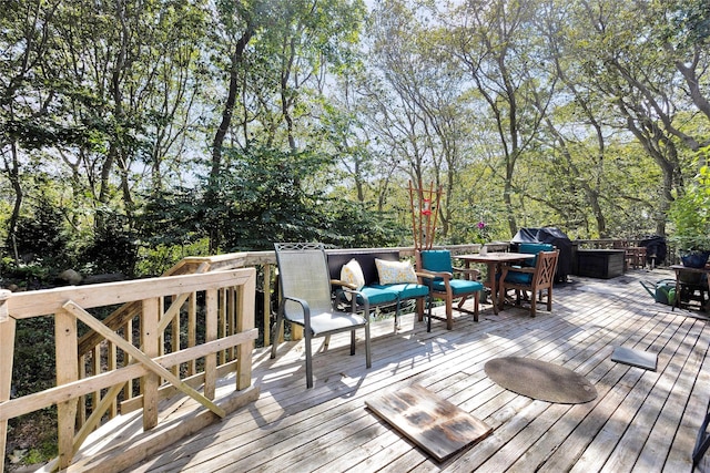 18 Warner Ct, Baiting Hollow, NY 11933 - wooden terrace with outdoor lounge area