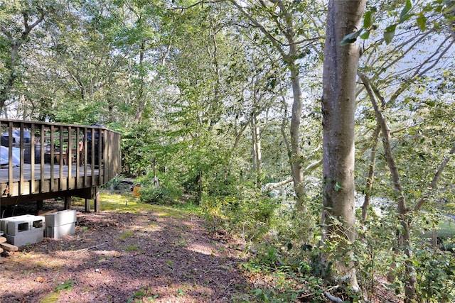 18 Warner Ct, Baiting Hollow, NY 11933 - view of yard with a wooded view and a wooden deck