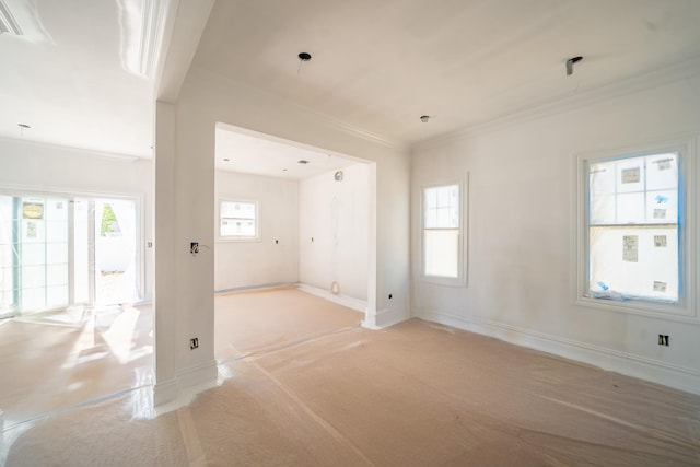 49 E Cherry St, Hicksville, NY 11801 - empty room with baseboards, ornamental molding, and light carpet