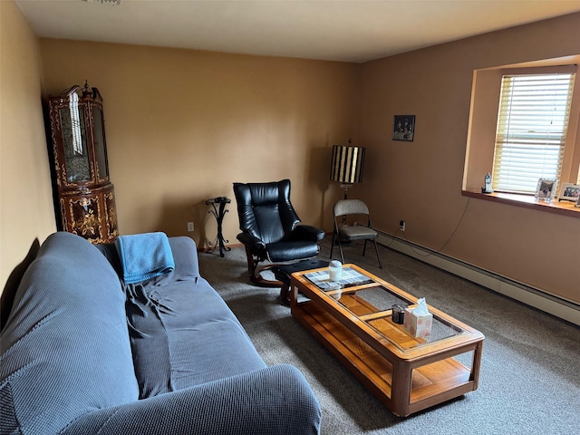 1343 William Floyd Pkwy, Shirley, NY 11967 - living room with baseboard heating and carpet flooring