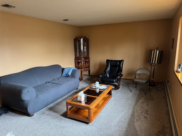 1343 William Floyd Pkwy, Shirley, NY 11967 - carpeted living room with visible vents and baseboard heating
