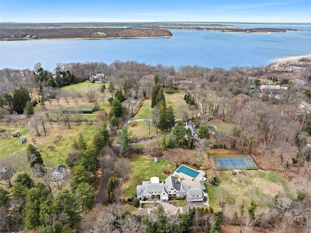 aerial view featuring a water view