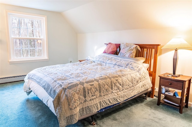 20 Bowers Dr, Hurleyville, NY 12747 - bedroom with carpet floors, lofted ceiling, and baseboard heating