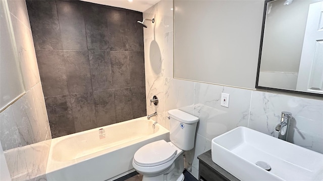 734 Cooley Rd, Parksville, NY 12768 - bathroom with tile walls, bathtub / shower combination, and vanity