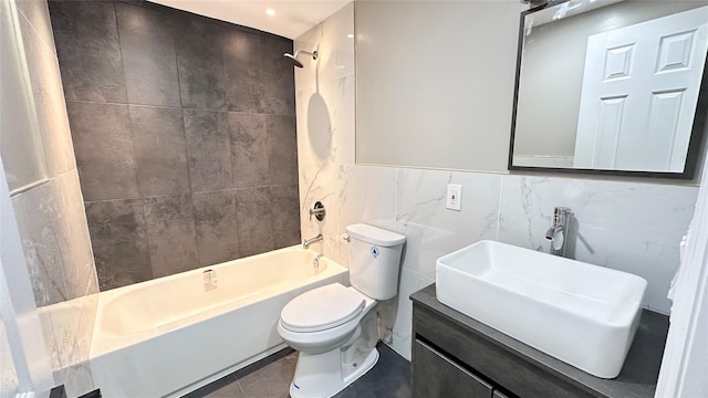734 Cooley Rd, Parksville, NY 12768 - full bath with tile walls, bathing tub / shower combination, vanity, and tile patterned flooring