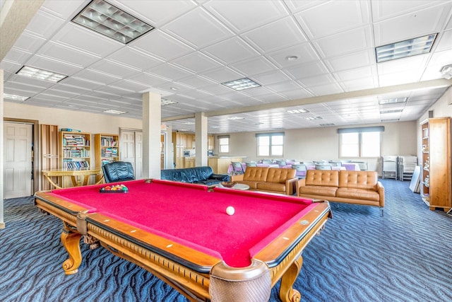 rec room featuring carpet floors and pool table