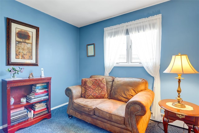 sitting room featuring baseboards and carpet flooring
