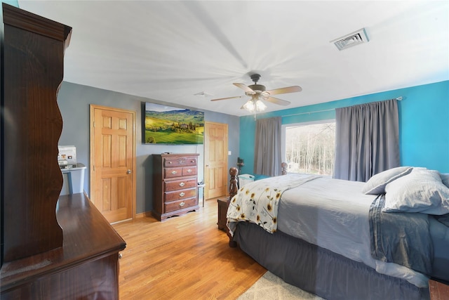 91 Meyerhoff Rd, Hurleyville, NY 12747 - bedroom featuring light wood finished floors, visible vents, and a ceiling fan