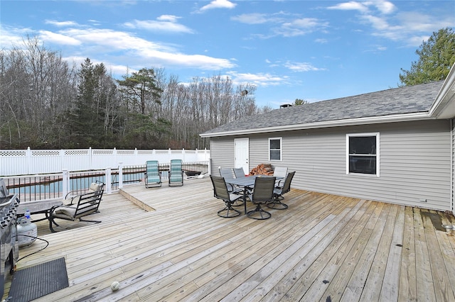 91 Meyerhoff Rd, Hurleyville, NY 12747 - wooden deck featuring a fenced backyard and outdoor dining area