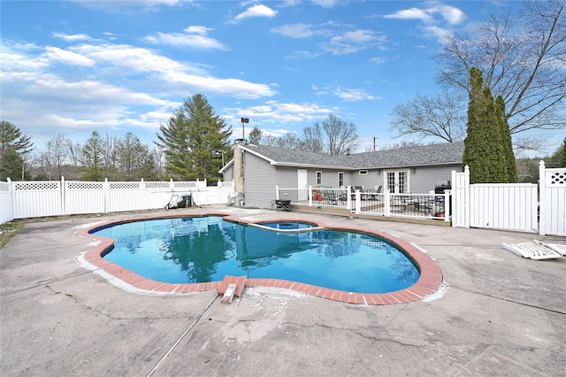 91 Meyerhoff Rd, Hurleyville, NY 12747 - view of swimming pool with a patio area, french doors, a fenced backyard, and a fenced in pool