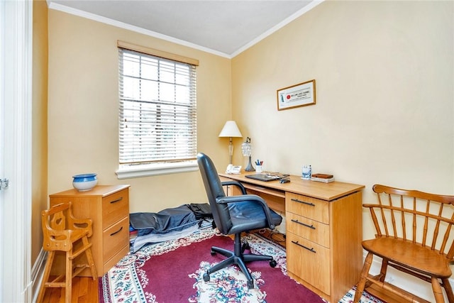 office space with ornamental molding