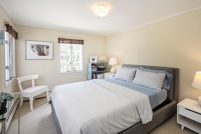 45 Holiday Blvd, Center Moriches, NY 11934 - bedroom with carpet flooring, a baseboard heating unit, and crown molding