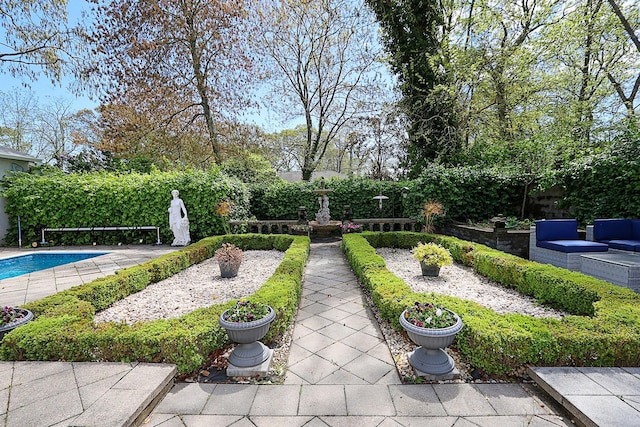45 Holiday Blvd, Center Moriches, NY 11934 - fenced backyard featuring an outdoor pool and a patio