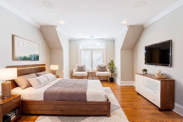 11 Victorian Ln, Brookville, NY 11545 - bedroom with crown molding, light wood-type flooring, and recessed lighting