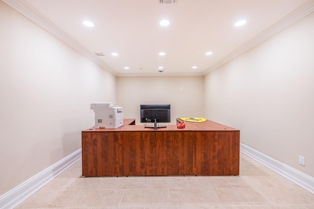 11 Victorian Ln, Brookville, NY 11545 - office with recessed lighting, crown molding, and light tile patterned flooring