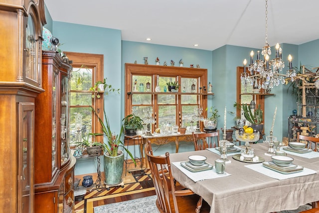 dining room with a chandelier