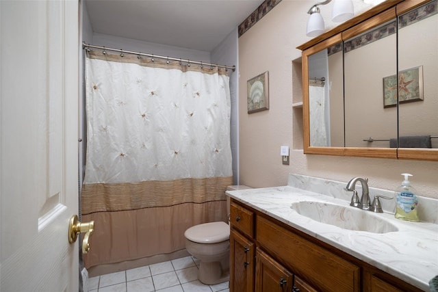 431 Grand Blvd, Brentwood, NY 11717 - bathroom with toilet, vanity, tile patterned floors, and curtained shower