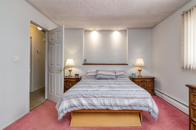 431 Grand Blvd, Brentwood, NY 11717 - carpeted bedroom featuring baseboards, a textured ceiling, and baseboard heating