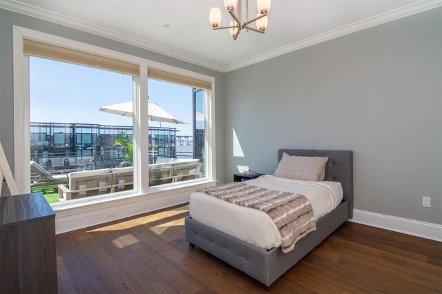 18 Rivers Edge Dr Unit 506, Tarrytown, NY 10591 - bedroom featuring a chandelier, wood finished floors, baseboards, and crown molding