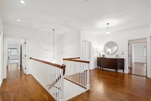 32 Pryer Ln, Larchmont, NY 10538 - corridor with crown molding, baseboards, recessed lighting, and wood finished floors