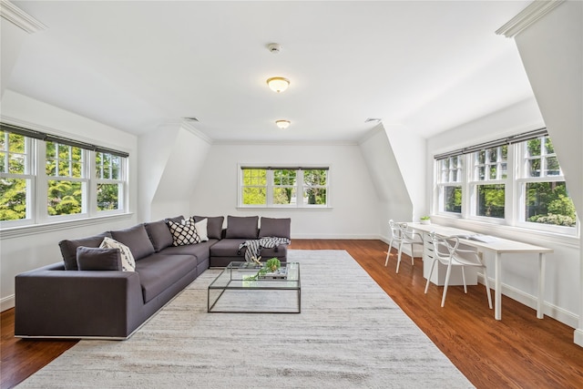 32 Pryer Ln, Larchmont, NY 10538 - living room featuring baseboards, dark wood finished floors, and a wealth of natural light