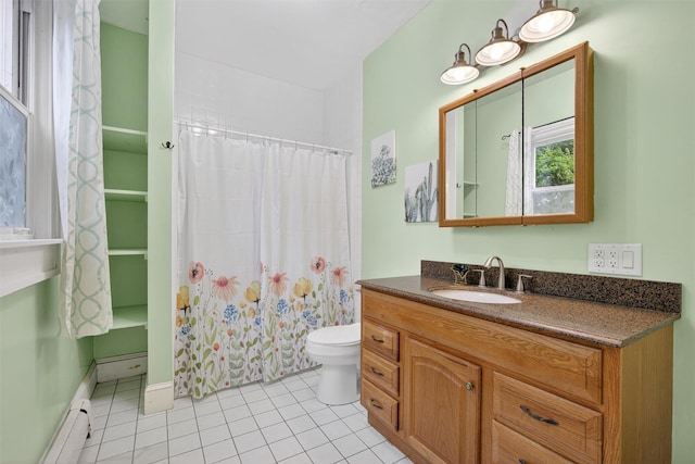 155 Tuckers Corners Rd, Plattekill, NY 12528 - full bathroom with vanity, tile patterned floors, baseboard heating, and curtained shower