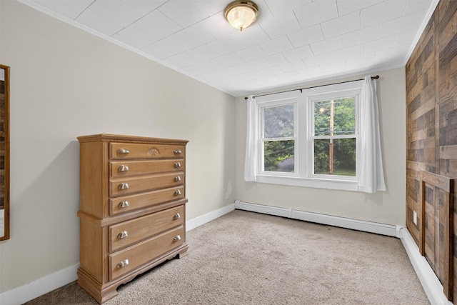 155 Tuckers Corners Rd, Plattekill, NY 12528 - bedroom featuring a baseboard radiator, crown molding, and light carpet