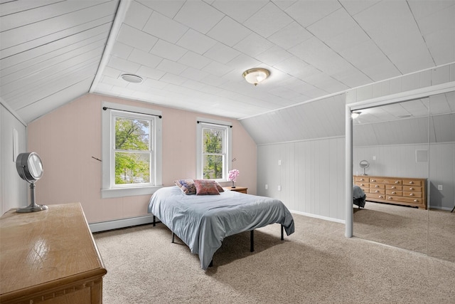 155 Tuckers Corners Rd, Plattekill, NY 12528 - bedroom featuring a baseboard radiator, lofted ceiling, and carpet