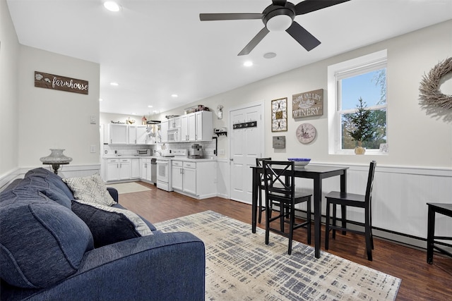 155 Tuckers Corners Rd, Plattekill, NY 12528 - living room featuring dark wood-style floors, ceiling fan, and recessed lighting