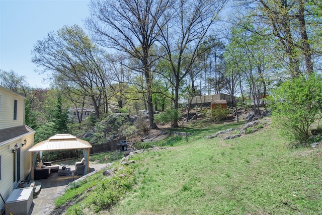 view of yard with a patio, a gazebo, and an outdoor hangout area