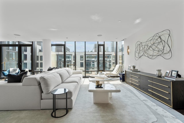 living room featuring a view of city and a wall of windows