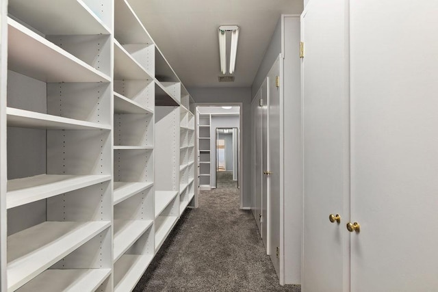 walk in closet with dark colored carpet and visible vents