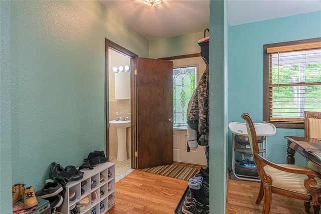 6 Swain Dr, Pleasant Valley, NY 12569 - bathroom featuring a textured wall, wood finished floors, and a sink
